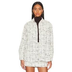 L'Academie The Meloe Blouse Tweed Button Front Long Sleeve Ivory Winter Shacket